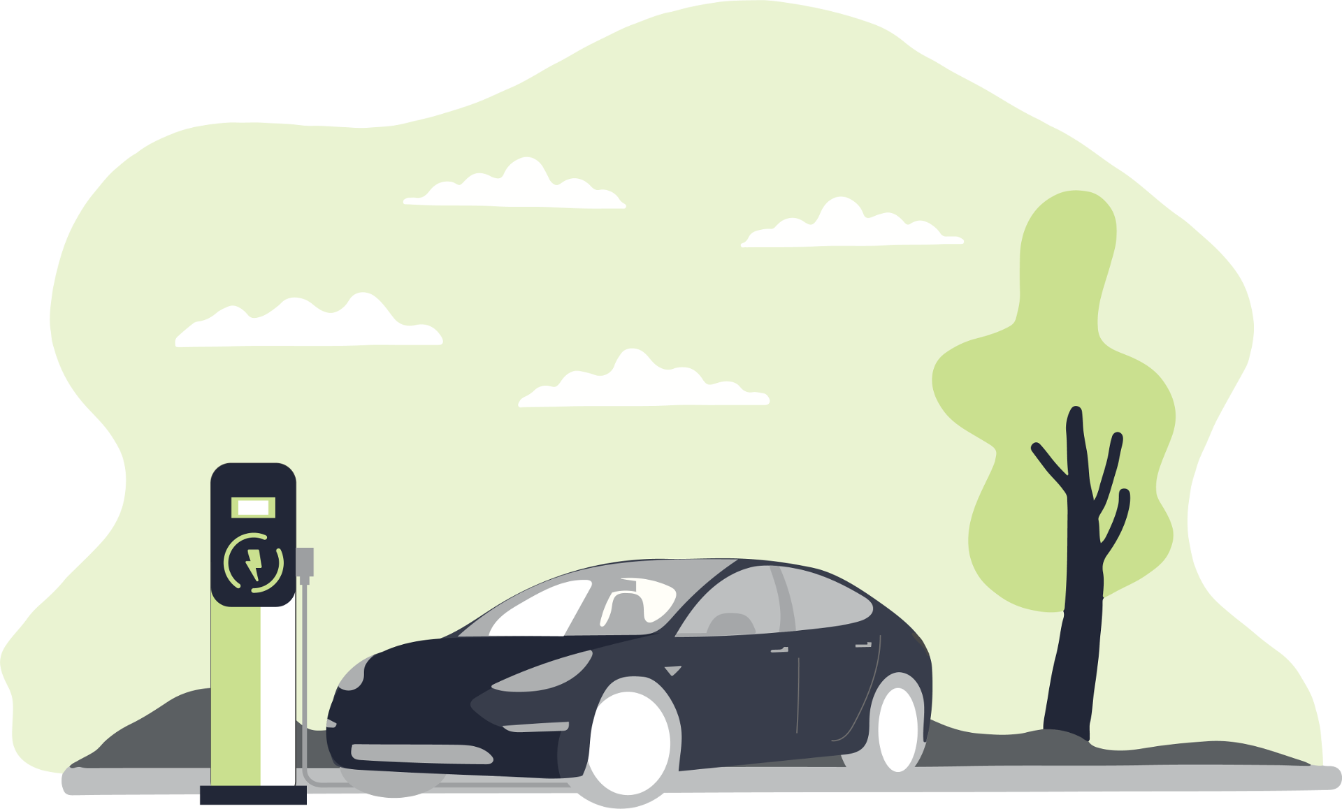 Zeichnung von Elektroauto an Ladestation